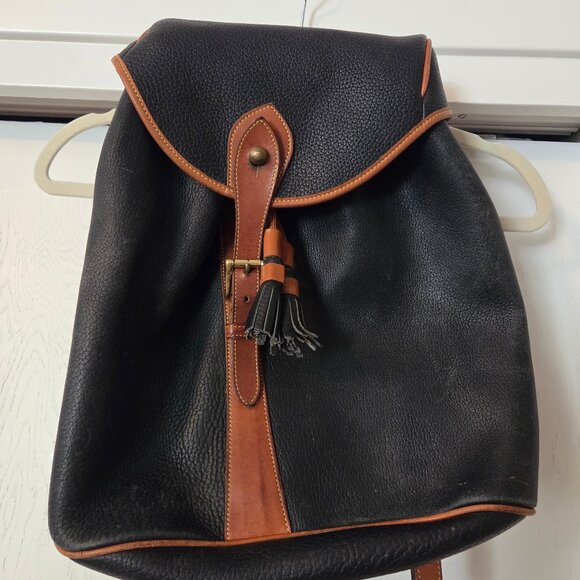 Vintage Dooney & Bourke All Weather Leather Backpack Black Tan No Fob Large - Picture 1 of 16